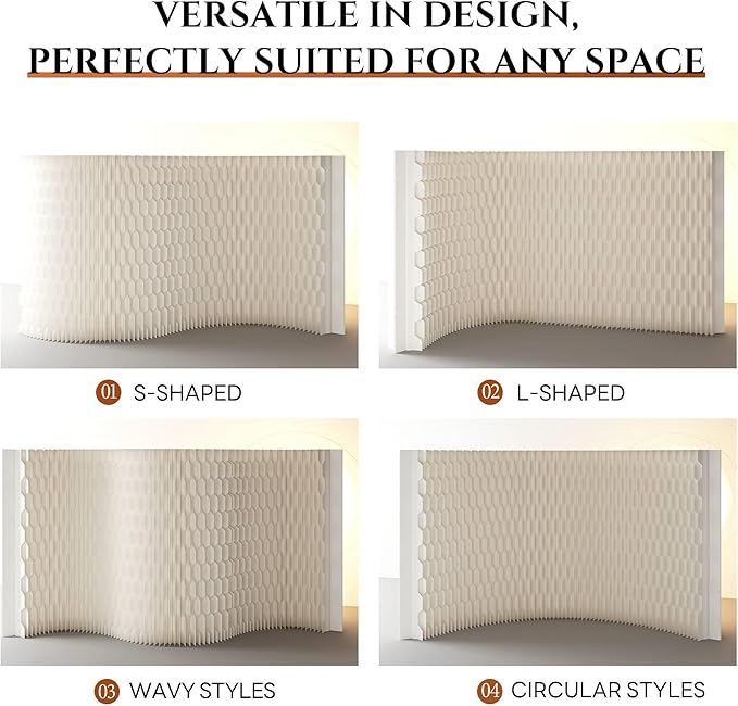 Double Sided Room Divider, Folding Privacy Screen with 2 Different Patterns, Retractable Decorative Paper Partition Wall for Salon Home Studio Office Rest Area