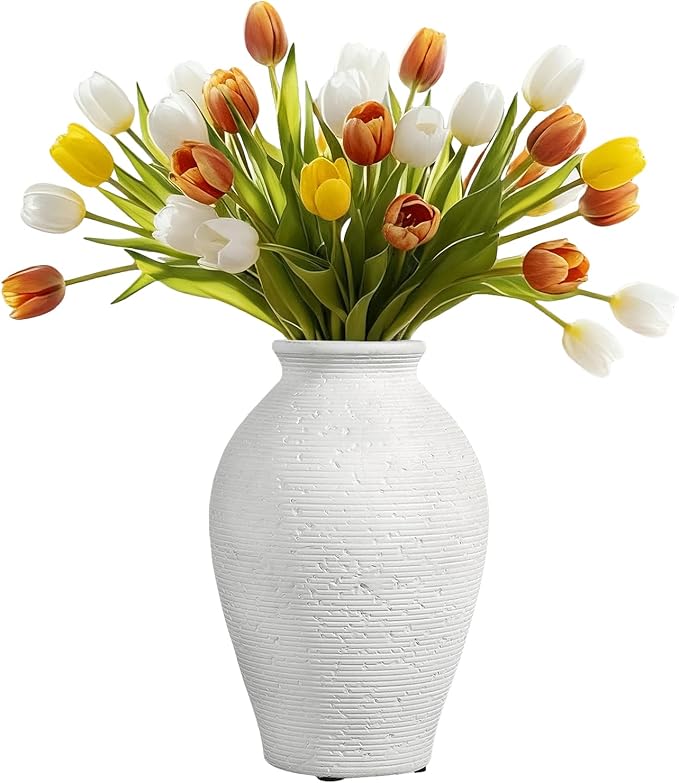 Ceramic Flower Vase Home Decor - 9 Inch Vintage Ceramic Vase Large Vases for Decor Living Room Large Ceramic Vase for Dining Room Bathroom Indoor and Outdoor Decoration