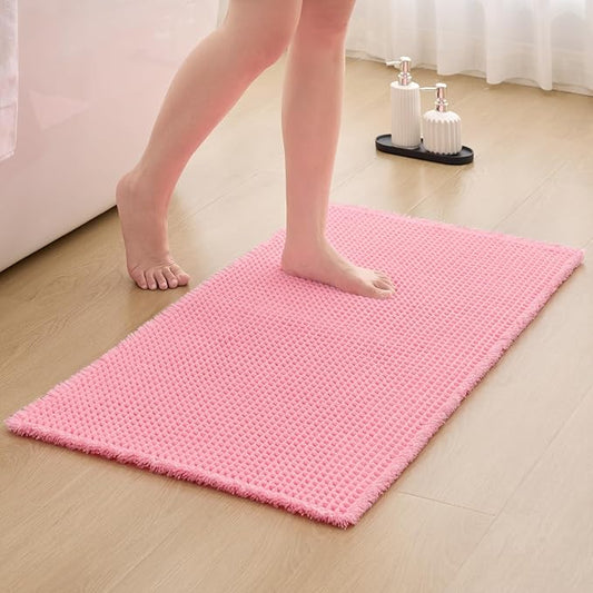ILANGO Upgraded Waffle Bathroom Rugs,Super Absorbent Boho Non Slip Runner Bathroom Mats Quick Dry,Ultra Soft Machine Washable Mat with Tassels for Hallway,24x48,Pink