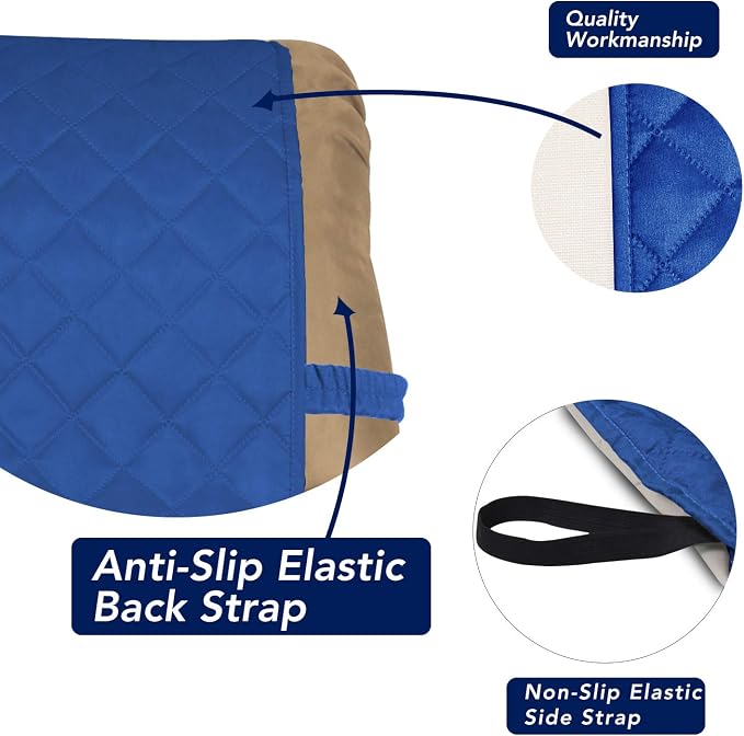 PureFit Reversible Quilted Sofa Cover, Water Resistant Slipcover Furniture Protector, Washable Couch Cover with Non Slip and Elastic Straps for Kids, Dogs, Pets (Small Recliner, Classic Blue/Ivory)
