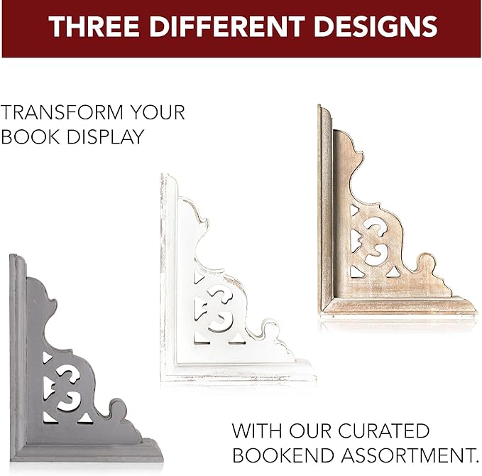 American Art Decor Decorative Heavy Duty Wood Bookends for Books/CDs/Vinyls/Magazines for Living Room, Bathroom, Bedroom, & Office - Home, Wall Decor & Shelf Accents - Natural, Set of 2 (7.75x5.8x3.8)
