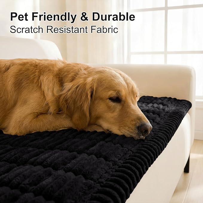 Smiry Couch Cover for Dogs Washable, Non Slip Fuzzy Pet Couch Covers for 3 Cushion Sofa Pet Friendly, Thick Soft Sofa Slipcovers Cushion Protector (Black, 27.6" x 88")