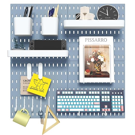 Pegboard Combination Kit, 4 Peg Boards Blue Pegboard for Walls, Office Wall Organizer, Gaming Room Wall, Nursery Storage, 22"x22"