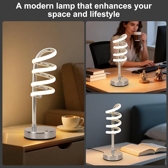Unique Spiral LED Table Lamp, Modern Touch Dimmable Cool Lamp for Bedroom & Living Room, Adjustable Bedside Night Light