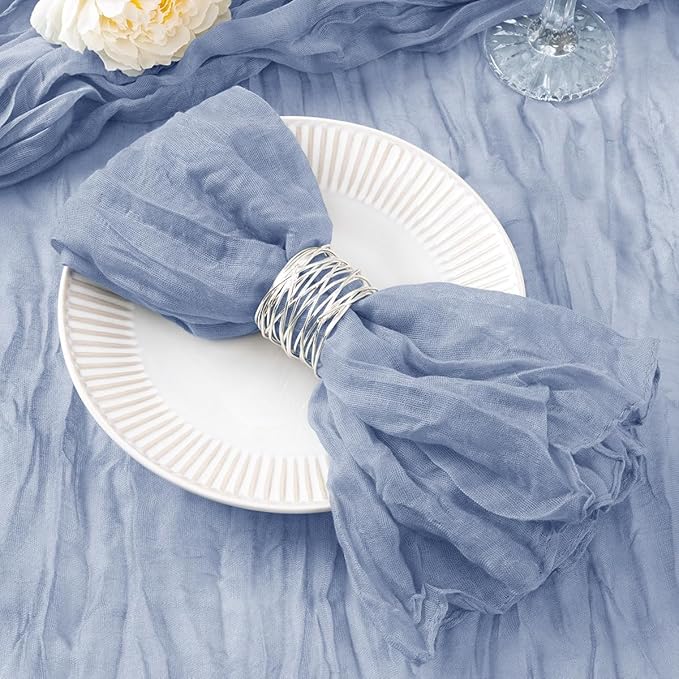 DeZerlor 20 Pack Dusty Blue Cheesecloth Napkins Summer Cloth Napkins Set of 20 Dinner Napkins Bulk 21x21 Inches for Wedding Bridal Shower Baby Shower Parties