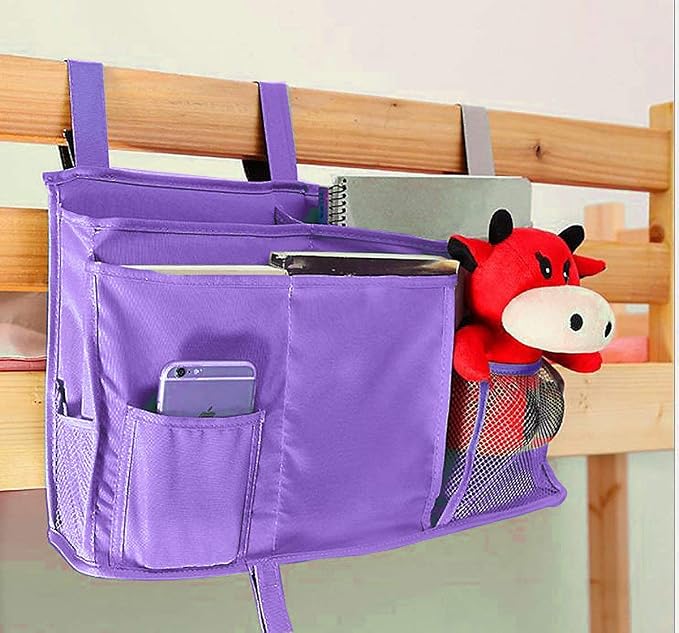 Sugaroom Purple Bedside Storage and Organizer - Hanging Caddy for Bed Rails, Bunk Beds, Dorm Rooms and More