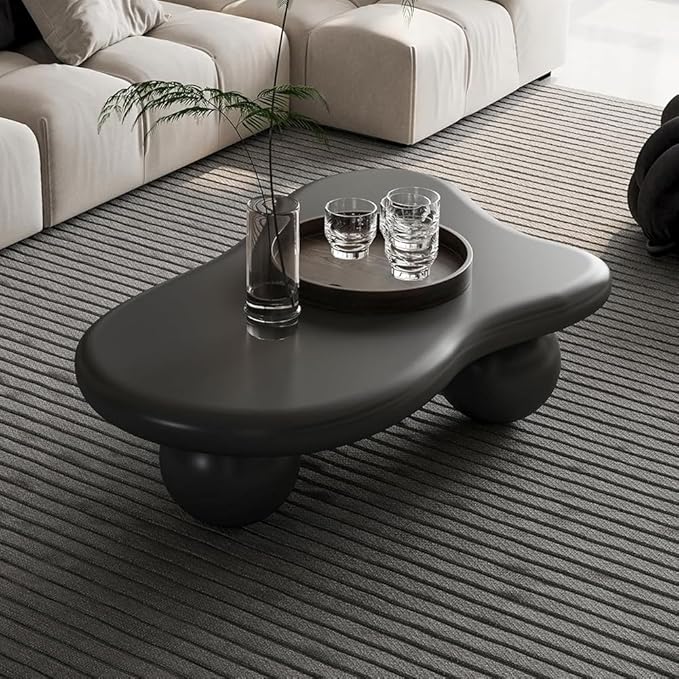40" Cloud Coffee Table for Living Room Irregular Coffee Table Modern Unique Coffee Tables Low Cute Center Tables with Ball Legs for Small Space Apartment Cream Black
