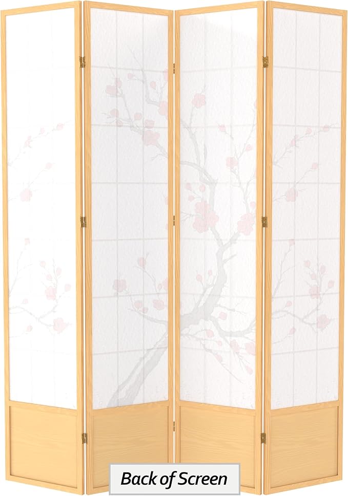 Red Lantern 7 ft. Tall Cherry Blossom Shoji Screen - Natural - 4 Panels