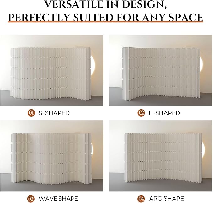 Foldable Paper Room Divider - Portable Accordion Privacy Screen, Freestanding Partition for Living Room & Home Office, Easy to Assemble as Room Divider or Backdrop Wall (H102.3in * L157.5in)