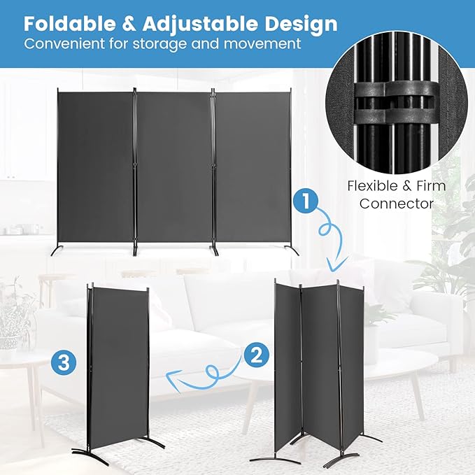 DORTALA 3-Panel Room Divider, Freestanding Folding Privacy Partition Screen with Steel Frame, Morden Room Divider for Separating Room in Bedroom, Office (Grey)
