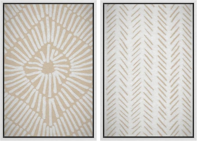 SIGNWIN Framed Canvas Print Wall Art Set Tan White Tropical Geometric Collage Abstract Shapes Cozy Neutral Modern Art Minimal Boho Relax/Calm for Living Room, Bedroom, Office - 24"x36"x2 White