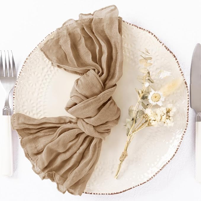 DeZerlor 12 Pack Nude Cheesecloth Napkins Summer Cloth Napkins Set of 12 Dinner Napkins Bulk 21x21 Inches for Wedding Bridal Shower Baby Shower Parties