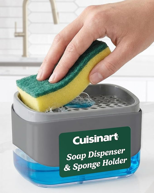 Cuisinart 2-in-1 Dish Soap Dispenser with Sponge Holder and Sponge for Kitchen Sink – Soap Pump Organizer Set with Tray, Countertop Caddy for Dishes, Dishwashing Liquid Dispenser, Sink Essentials