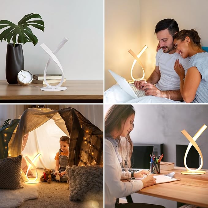 NUÜR Modern Table Lamp, Stepless Dimmable LED Spiral Lamp for Living Room, Contemporary Nightstand Lamp, White Bedside Table Lamp for Bedroom, Home, Office