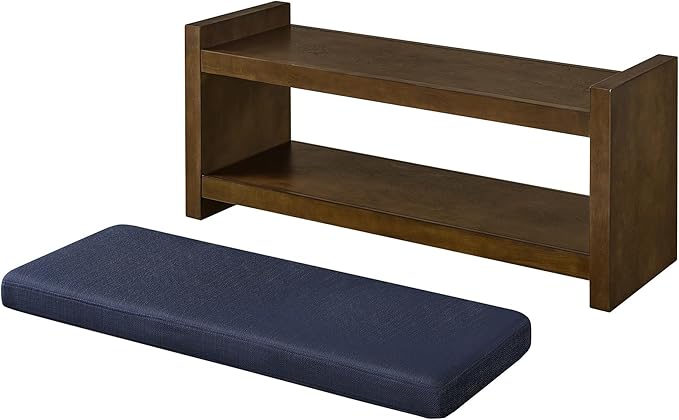 Accent Bench with Lower Shelf Shoe Rack, Padded Seating Bench for Living Room, Modern Compact Bed End Bench with Storage for Bedroom Seating, Removable Cushion (Navy Blue, 40" L)