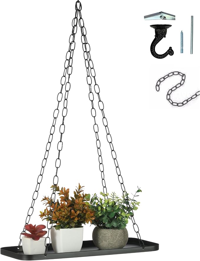 Shinehola Hanging Planters for Indoor Outdoor Plants (Length - 15.5"), Plant Hanger Indoor | Window Plant Shelf, Hanging Planter Shelf, No Plant/Pot Included (Black, 1-Tier)