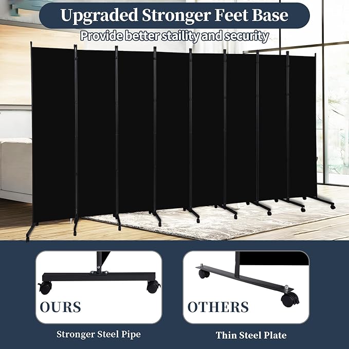Room Divider Folding Privacy Screens with Lockable Wheels, 176'' Fabric Partition Room Dividers Freestanding Room Divider Panel for Room Separation, Wall Divider Space Separator for Home Office Studio