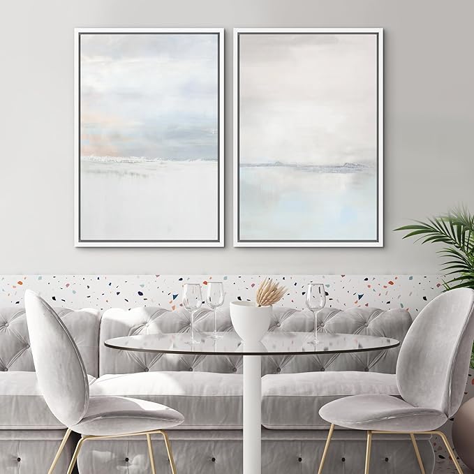SIGNWIN Framed Canvas Print Wall Art Set Pastel Gray Watercolor Landscape Abstract Shapes Illustrations Minimal Decorative Boho Nordic Relax/Zen for Living Room, Bedroom, Office - 16"x24"x2 White