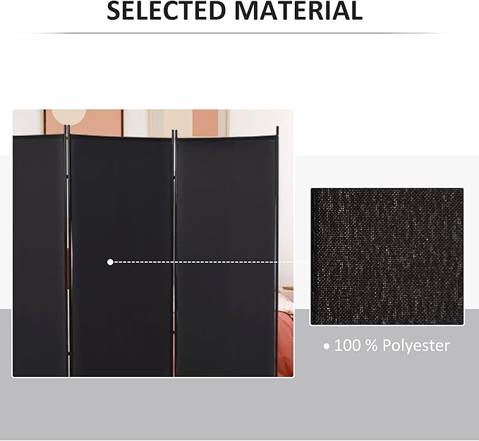 HOMCOM 6 Ft Tall 3 Panel Fabric Room Divider, Freestanding Partition Wall Divider, Folding Privacy Room Separator for Indoor, Home Office, Black