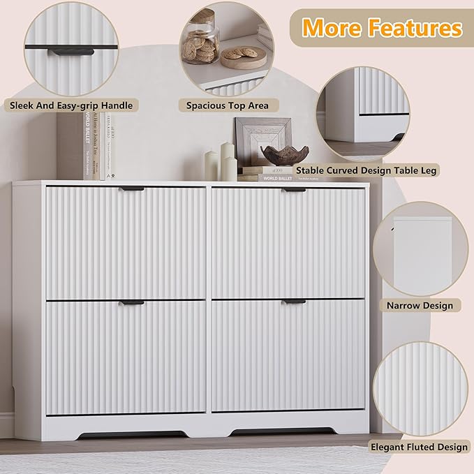 BORNOON Large Shoe Cabinet for Entryway, Shoe Rack Cabinet with 4 Flip Drawer and Adjustable Shelves for Small Apartment, Foyer