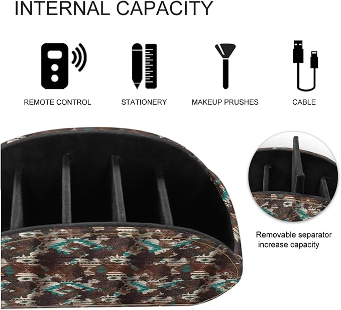 Aztec Cow Spot Print Remote Control Holder with 5 Compartments, Office Desk Organizers Couch/TV Stand/Nightstand Accessory-Desktop Space Saver,Remote Control Caddy