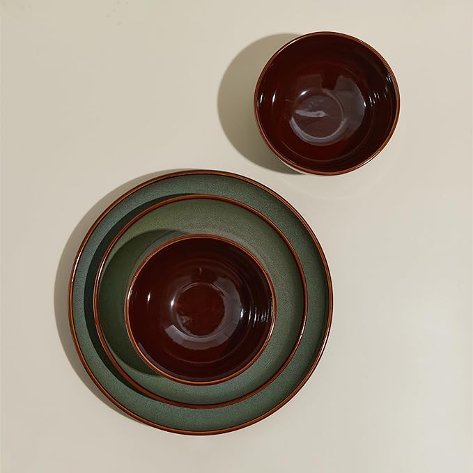 Pokini Stoneware Dinnerware Sets, Ceramic Plates and Bowls Set, Microwave & Dishwasher Safe Kitchen Dishes, Modern Dinner Salad Plates | Cereal Bowls, Dishware Sets Service for 4 Sage Green