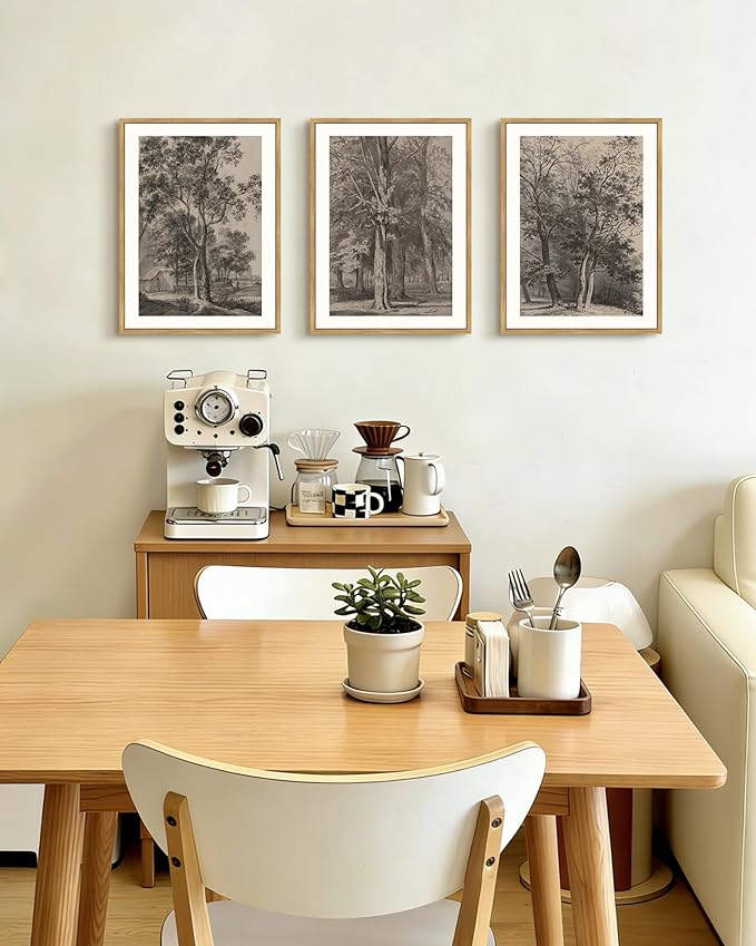 PHOPAGO Vintage Tree Framed Wall Art Retro Forest Wall Decor Nature Wilderness Sketch Paints Modern Bedroom Living Room Decor - 12x16in Natural Framed