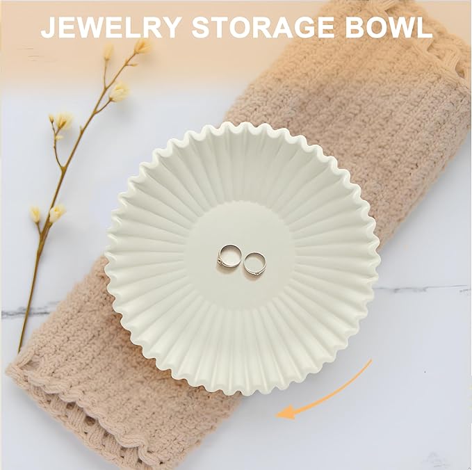 Beige Small Decorative Bowl for Home - Stylish Purse/Key Bowls for Entryway Table - Coffee Table Bowl - Artificial Resin Centerpiece Bowls