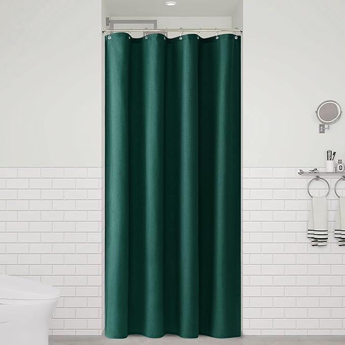 Naturoom Dark Green 42 Inch Shower Curtain - Stall Narrow Half Linen Ultra Thick Fabric Shower Curtain Set with Hooks, Boho Farmhouse Rustic RV Camper Bath Curtains for Bathroom, 42x72