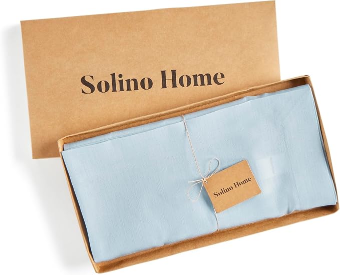 Solino Home Linen Tablecloth 52 x 52 Inch - 100% Pure Linen Ice Water Square Tablecloth - Fete, Machine Washable Table Throw for Summer