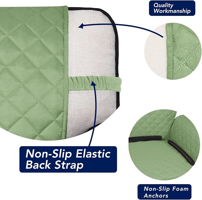 PureFit Reversible Quilted Sofa Cover, Water Resistant Slipcover Furniture Protector, Washable Couch Cover with Non Slip and Elastic Straps for Kids, Dogs, Pets (4 Seater Sofa, Sage Green/Ivory)