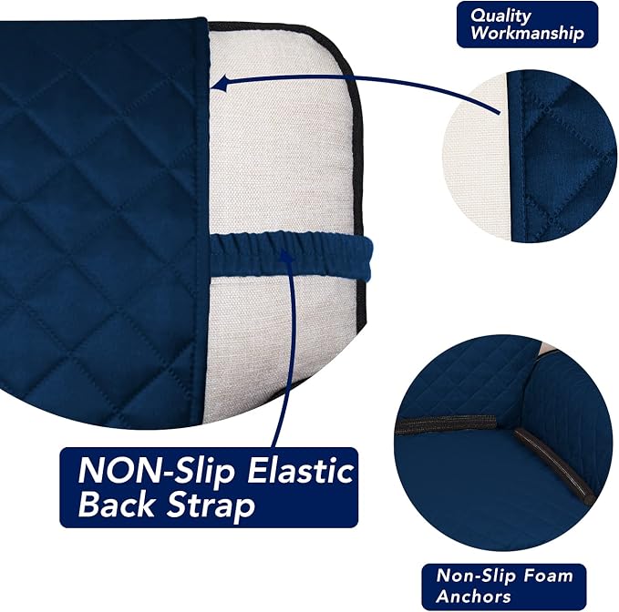 PureFit Reversible Quilted Sofa Cover, Water Resistant Medium Slipcover Furniture Protector, Washable Couch Cover with Non Slip Foam and Elastic Straps for Kids, Pets (Loveseat, Navy/Navy)