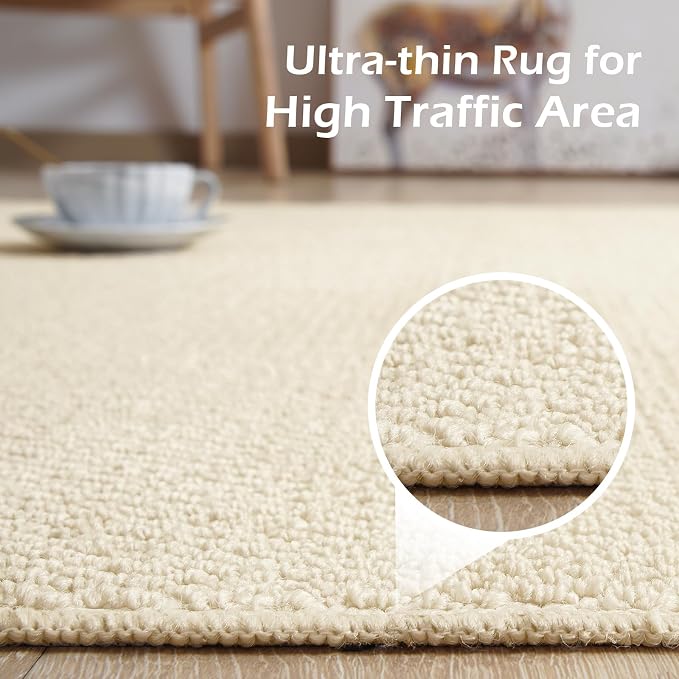 Softlife 5x7 Rugs for Living Room Faux Jute Area Rug Washable Modern Bedroom Rugs Large Non-Slip Farmhouse Floor Carpet for Dining Room Hallway Office Kitchen Entryway, Cream Beige