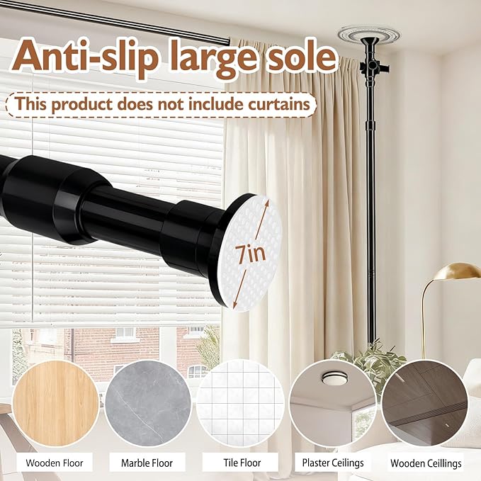 AJAZZ Room Divider No Drilling Curtain Rod Wall Divider for Room Separation, (H) 43-120×(W) 72-200 inch Adjustable, Heavy Duty Partition Space Separator Freestanding Tension Curtain Stand, Black
