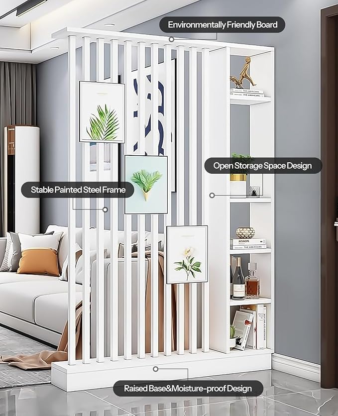 Wall Room Divider, Storage Cabinet Storage Display with Shelves, Modern Freestanding Wood Room Divider Screen, Wall Privacy Screens for Home Decorative (White,55" L x 9.5" W x 79.5" H)