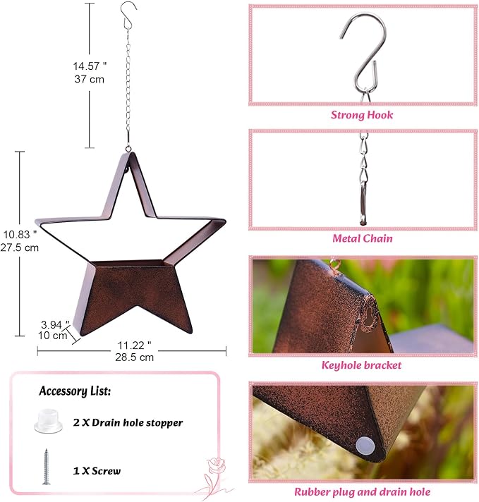 Metal Plant Hangers Indoor and Outdoor: Birthday Gifts for Mom Women Her Wife Garden Lovers - Star Shape Hanging Planters for Window Wall Living Room Office Decor(Rustic)