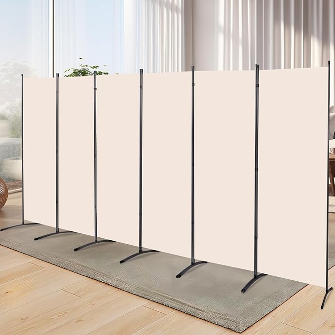 YASRKML Room Divider Folding Privacy Screens, Portable Room Divider Panel 6 Panel Partition Room Dividers Screen, Freestanding Room Partitions and Dividers Fabric Dividers for Room Separation, Beige