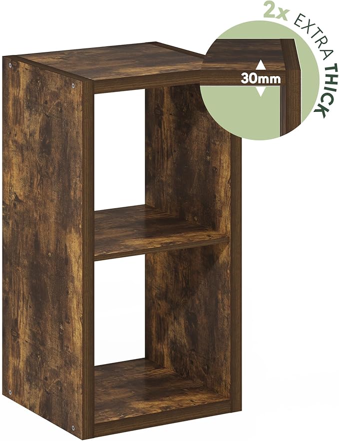 Furinno Cubicle Book Shelf, 2-Cube Bookshelf, Extra Thick Frame Horizontally & Vertically Reversible Bookcase with Open Back, 14.6" x 16" x 30", for Living Room, Bedroom, Home Office, Amber Pine