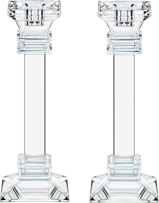 Crystal Candle Holders Set of 2-8" Tall Crystal Candlestick Holders - Ultra Elegant & Modern Centerpiece Home Décor