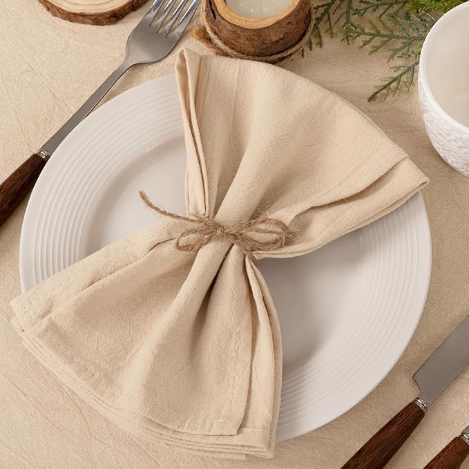 Socomi Cloth Napkins Champagne Summer Washable Reusable Bulk Linen Cotton Napkins Set of 10 17"x17" for Wedding Party Bridal Baby Shower Birthday Dining Table Decorations