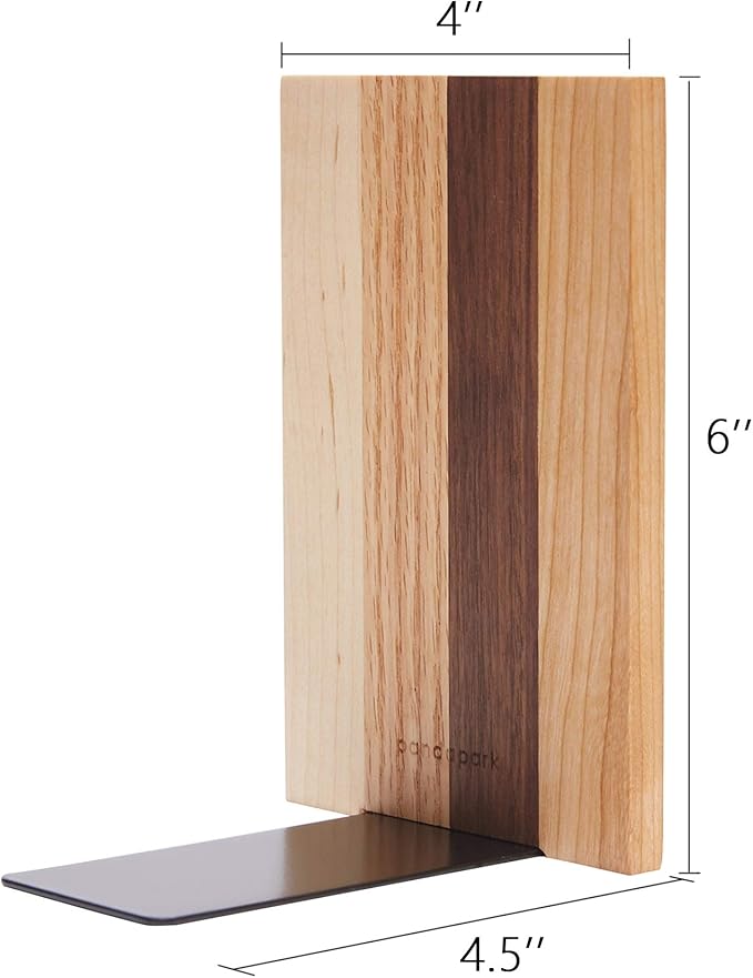 Pandapark Wood Decorative Bookends,Non-Skid Bookend for Shelves,Heavy Duty Bookends,Book Stand for Books/CDs,1 Pair