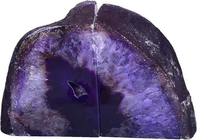 AMOYSTONE Heavy Agate Bookends, Natural Crystal Gemstone Book Holders Purple 5-6 LBS for Shelves, Stylish and Functional Bookends Gift for Women