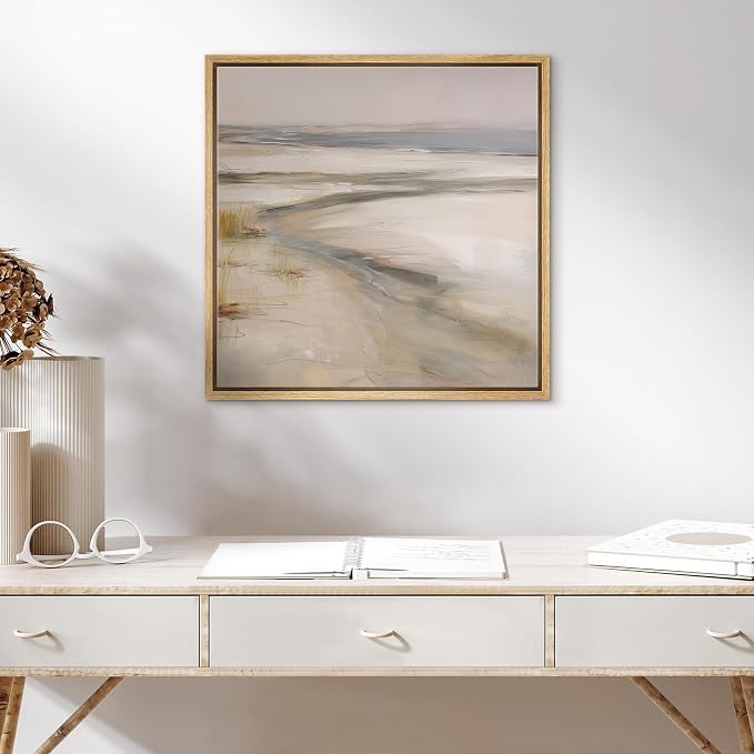 SIGNWIN Framed Canvas Print Wall Art Abstract Coastal Marsh Landscape Illustrations Fine Art Country Minimal for Living Room, Bedroom, Office - 24"x24" NATURAL