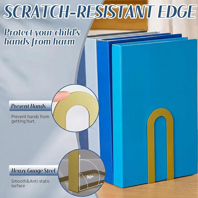 Chunful 24 Pcs Gold Modern Metal Book Ends for Shelves Decorative Small Bookends Book Shelf Organizer Minimalist Design Stopper to Hold Books for Back to School Home Office(5.5 * 3.75 * 2.25 Inch)