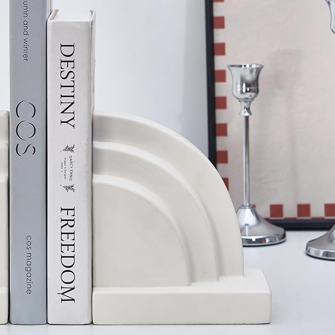 Concrete Bookends for Heavy Books - Heavy Duty 2-Piece Set for Shelves, Decorative Book Ends for Home Office Library, Non-Slip Base