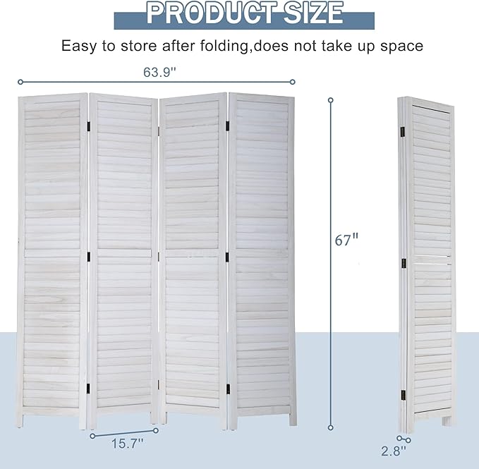 4 Panel 67" H Room Divider Partition Folding Wood Frame Screen Freestanding Privacy Divider Portable Breathable Partition Japanese-Inspired Oriental Shoji Screen Wall Divider for Home Office, White