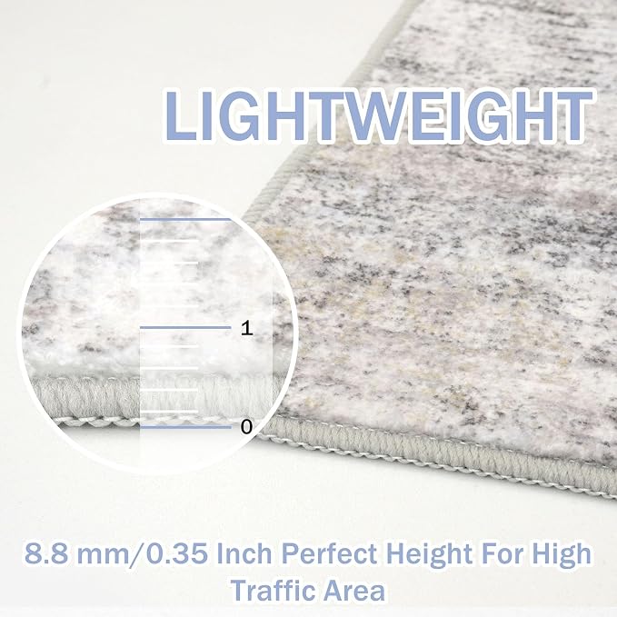 IOHOUZE Abstract Area Rug 4x5 Ft Washable Rugs for Entryway Indoor, Non Slip Small Living Room Rugs Printed Faux Wool Throw Rug, Floor Carpet for Kitchen Nursery Playroom, Grey Beige