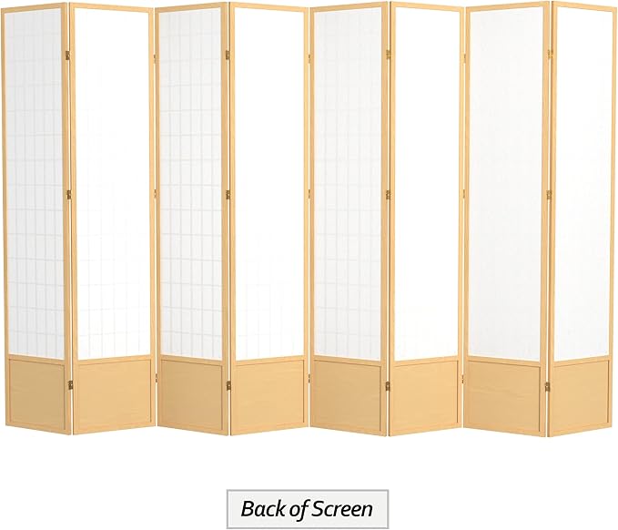 Red Lantern 7 ft. Tall Window Pane Shoji Screen - Natural - 8 Panels