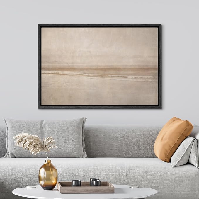 SIGNWIN Framed Canvas Print Wall Art Calm Neutral Beach Horizon Minimal Coastal Landscape Illustrations Modern Art Decorative Boho Relax/Zen Nordic for Living Room, Bedroom, Office - 24"x36" BLACK