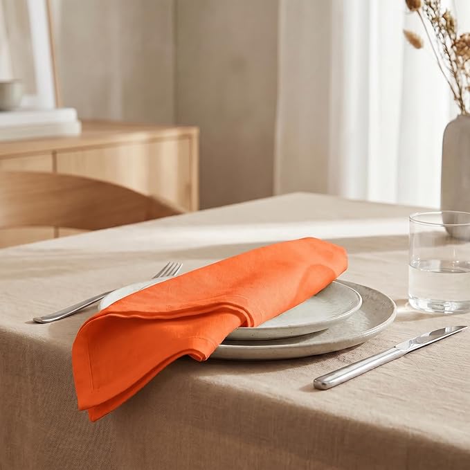Urban Villa Cloth Napkins 100% Cotton Highly Absorbent Washable Durable Reusable Premium Dinner Napkins Ideal for Gifts for Mothers Day Hotel Farmhouse Parties - Orange (20" x 20", Set of 12)